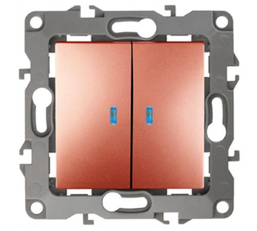 Выключатель двойной с подсветкой 12-1105-14 , 10АХ-250В,  медь  Б0019293  ЭРА