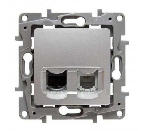 Etika Алюминий Розетка телефонная + компьютерная (RJ11+RJ45) 5 кат. UTP  672452  Legrand