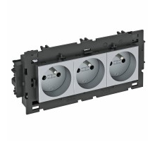 Розетка тройная 0° Modul45connect франц. стандарт, 250 В, 16A (серебристый) (STD-F0C8 AL3)  6120652  OBO Bettermann