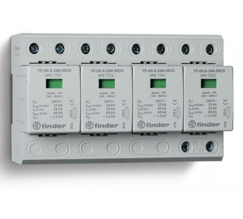 Устройство защиты от импульсных перенапряжений УЗИП тип 1+2 (4 варистор/искровый разрядник); модульный, ширина 144мм; степень защиты IP20