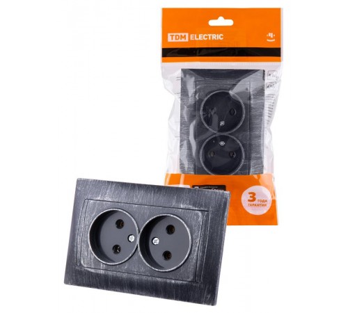 Розетка двойная 2П 10А 250В старинное серебро "Лама"  SQ1815-0665  TDM