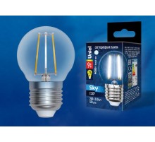 Лампа светодиодная LED-G45-9W/4000K/E27/CL PLS02WH LED. "шар", прозр. 4000К Серия Sky  UL-00005175  Uniel