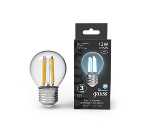 Лампа светодиодная Filament Шар 13W 1150lm 4100К Е27 LED 1/10/50  105802213  Gauss