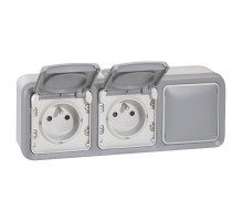 Plexo Серый Коробка 3-ая для наружного монтажа горизонтальная IP55  069680  Legrand