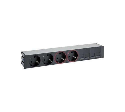 Врезной x6 розеточный блок, щетка, 2x2P+E, 2x2P+E UPS, 4хRJ45, черный, S400  44602240-138  Simon