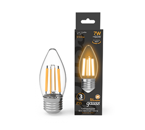 Лампа светодиодная Filament Свеча 7W 550lm 2700К Е27 LED 1/10/50  103802107  Gauss