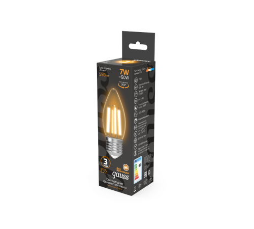 Лампа светодиодная Filament Свеча 7W 550lm 2700К Е27 LED 1/10/50  103802107  Gauss