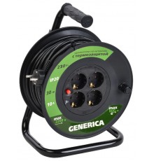 Катушка УК30 с т/з 4 места 2P+PE/30м 3х1,0мм2  WKP10-10-04-30-G  GENERICA