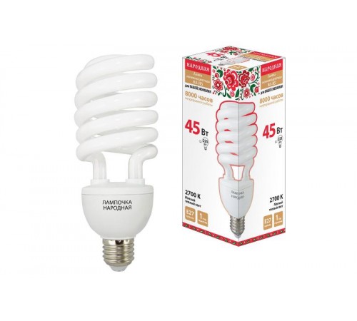 Лампа энергосберегающая КЛЛ  45Вт Е27 827 cпираль НЛ-HS  SQ0347-0034  TDM