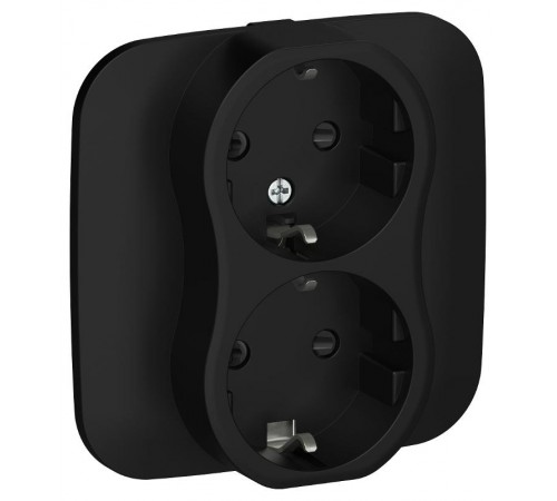 FLITE Розетка 2-ая с заземлением со шторками быстрозажимные клеммы 16А РСш12-1-А-ФлЧ черный  FI-R24A-16-1-K02  IEK