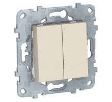 Unica New Бежевый Выключатель 2-клавишный, сх. 5, 10 AX, 250В,  NU521144  Schneider Electric
