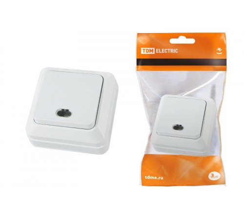 Выключатель 1-кл. открытой установки с подсветкой IP20 10А, белый "Ладога"   SQ1801-0009  TDM