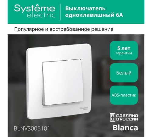 Blanca Белый С/У Выключатель 1-клавишный, 6А, 250B  BLNVS006101  SE