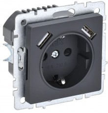 BRITE Розетка с заземлением со шторками 16А с USB A+A 2,1А РЮш10-1-БрГ графит  BR-R14-16-U21-D21-K53  IEK