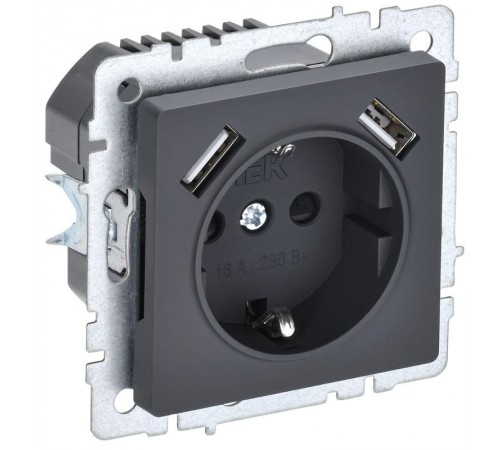 BRITE Розетка с заземлением со шторками 16А с USB A+A 3,1А РЮш10-2-БрГ графит  BR-R14-16-U21-D31-K53  IEK
