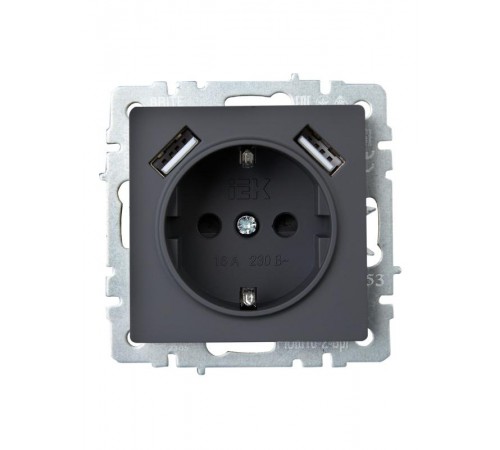 BRITE Розетка с заземлением со шторками 16А с USB A+A 3,1А РЮш10-2-БрГ графит  BR-R14-16-U21-D31-K53  IEK
