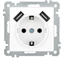 BOLERO белый Розетка с/з со шторкой 16А USBх2 2,1А РЮш10-1-Б ERB14-K01-16-U2  IEK