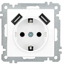 BOLERO белый Розетка с/з со шторкой 16А USBх2 2,1А РЮш10-1-Б ERB14-K01-16-U2  IEK