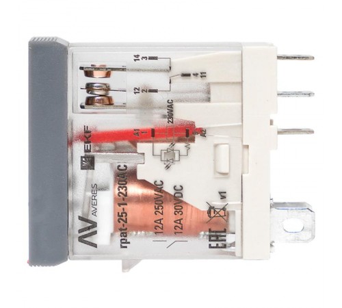 Реле промежуточное с кнопкой и мех. Индикацией RPAt 25/1 12A 230В AC  rpat-25-1-230AC   EKF