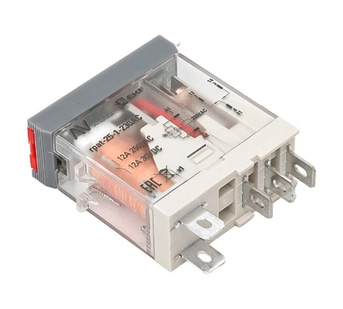 Реле промежуточное с кнопкой и мех. Индикацией RPAt 25/1 12A 230В AC  rpat-25-1-230AC   EKF