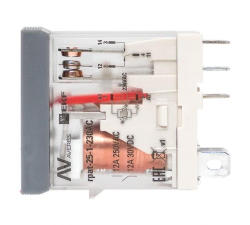 Реле промежуточное с кнопкой и мех. Индикацией RPAt 25/1 12A 230В AC  rpat-25-1-230AC   EKF