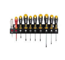 Набор отверток SL/PZ/Tx Ergonic, отвертка VDE и отвертка тестер-сети на стальной стойке, 10 шт  40091043  Felo