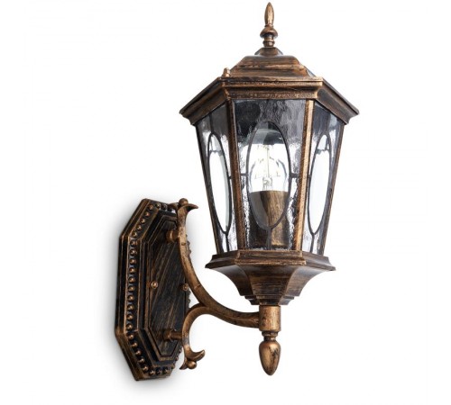 Светильник садово-парковый PL160 шестигранный на стену вверх 60W E27 230V, черное золото  11327  Feron