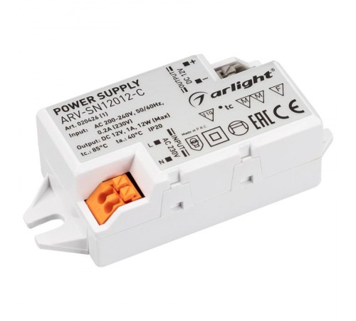 Блок питания ARV-SN12012-C (12V, 1A, 12W) (Arlight, IP20 Пластик, 3 года)  020426(1)  Arlight