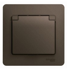 Glossa Шоколад Розетка с заземлением со шторками с крышкой, 16А, IP20 (в сборе)  GSL000846  SE