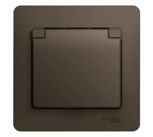 Glossa Шоколад Розетка с заземлением со шторками с крышкой, 16А, IP20 (в сборе)  GSL000846  SE