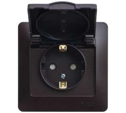 Glossa Шоколад Розетка с заземлением со шторками с крышкой, 16А, IP20 (в сборе)  GSL000846  SE