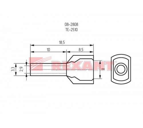 Наконечник штыревой втулочный изолированный F-10 мм 2х2.5 мм (НШВи(2) 2.5-10/НГи2 2,5-10) серый  08-2808  REXANT