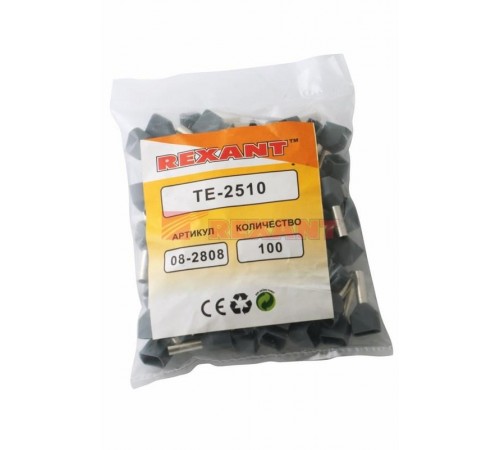 Наконечник штыревой втулочный изолированный F-10 мм 2х2.5 мм (НШВи(2) 2.5-10/НГи2 2,5-10) серый  08-2808  REXANT