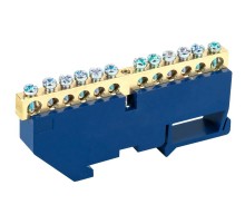 Шина "N" нулевая с синим изолятором на DIN-рейку 6x9 мм стойка бол. 12 групп  11-2342  REXANT