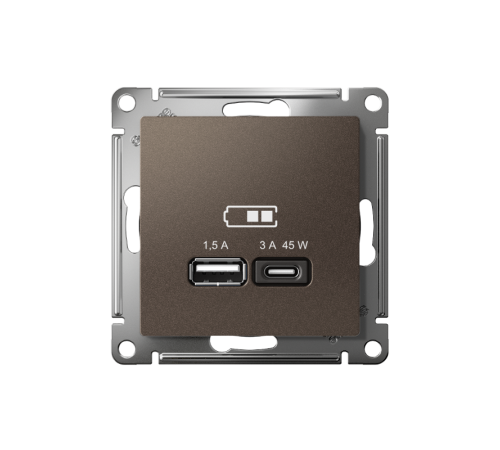 AtlasDesign Мокко USB Розетка A + тип-C 45W высокоскоростной заряд QC PD  ATN000629  SE