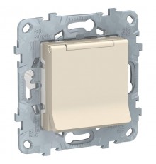 Unica New Бежевый Розетка с/з со шторками, с крышкой, 16А, 250В, IP40,  NU503744TA  Schneider Electric