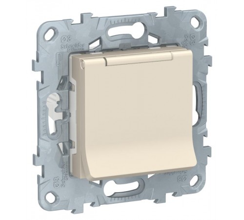 Unica New Бежевый Розетка с/з со шторками, с крышкой, 16А, 250В, IP40,  NU503744TA  Schneider Electric