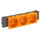 Розетка тройная 0° Modul45connect франц. стандарт, 250 В, 16A (оранжевый) (STD-F0C ROR3)  6120574  OBO Bettermann
