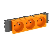 Розетка тройная 0° Modul45connect франц. стандарт, 250 В, 16A (оранжевый) (STD-F0C ROR3)  6120574  OBO Bettermann