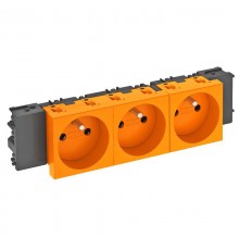 Розетка тройная 0° Modul45connect франц. стандарт, 250 В, 16A (оранжевый) (STD-F0C ROR3)  6120574  OBO Bettermann