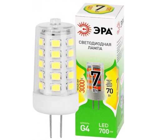 Лампа светодиодная  GREEN LINE LED G4-JC-7W-830-12V GL G4 7Вт капсула теплый белый свет  Б0067181  ЭРА