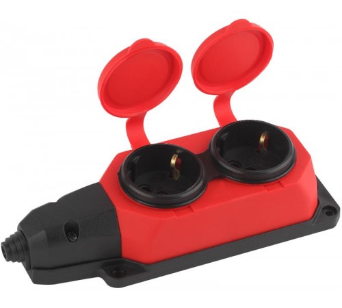 K-2e-RED-IP44 ЭРА Колодка каучуковая с/з 2гн 16A IP44 красная  Б0044551  ЭРА