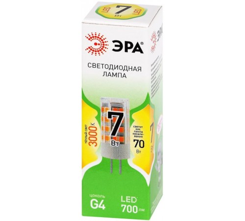 Лампа светодиодная  GREEN LINE LED G4-JC-7W-830-12V GL G4 7Вт капсула теплый белый свет  Б0067181  ЭРА