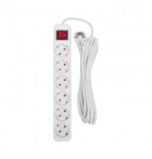 Удлинитель STANDARD 6 гнезд, 5м, 3х1,0мм, с/з, с выключателем, белый  13-4048  REXANT
