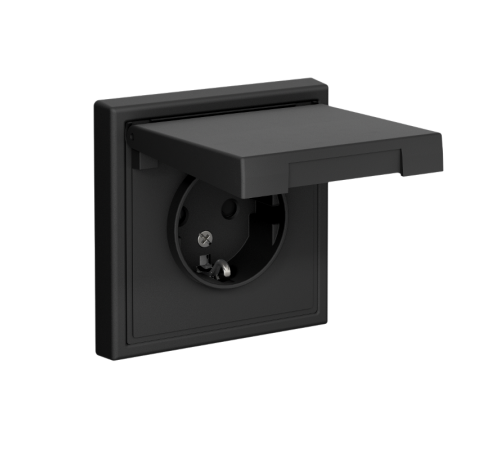 ArtGallery Карбон Розетка с заземлением, со шторками, с крышкой, 16А, IP20, механизм  GAL001046  SE