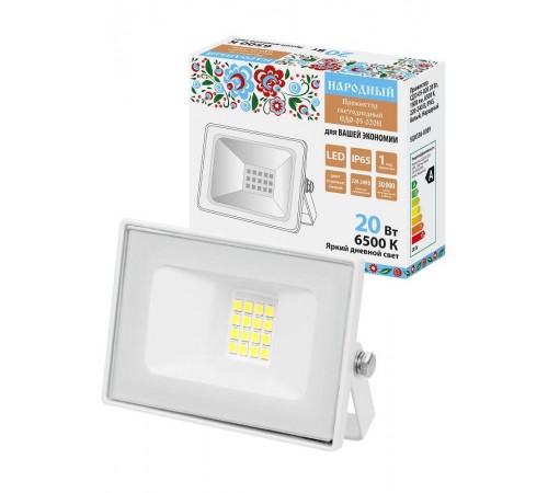 Прожектор СДО-05-020 20 Вт, 1600 лм, 6500 К, 220-240 В, IP65, белый, Народный  SQ0336-0309  TDM