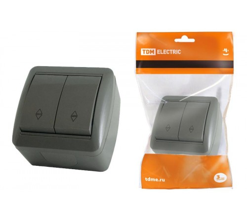 Выключатель на 2 направления 2-кл. открытой установки IP44 10А серый "Селигер"  SQ1818-0112  TDM