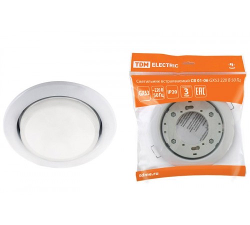 Светильник точечный встраиваемый под лампу СВ 01-06 GX53 белый  SQ0359-0057  TDM