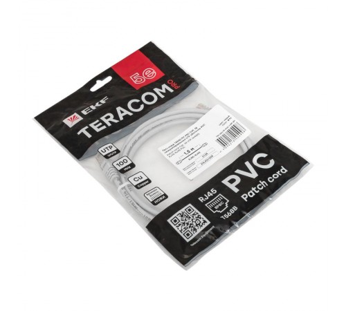 Патч-корд TERACOM PRO Cat.5E неэкранированный UTP оболочка PVC серый (1,5м)  TRP-5EUTP-PVC-1.5M-GY  EKF