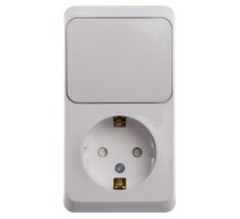 Этюд Белый О/У Блок: Розетка с заземлением со шторками + Выключатель 1-клавишный  BPA16-201B  SE